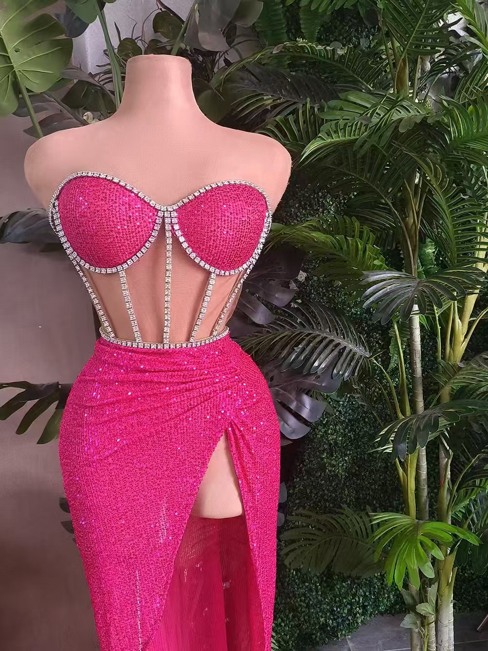 Women's Casual All-match Shiny Rhinestone Sequins Top Dress Suit