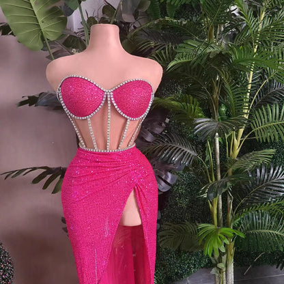 Women's Casual All-match Shiny Rhinestone Sequins Top Dress Suit