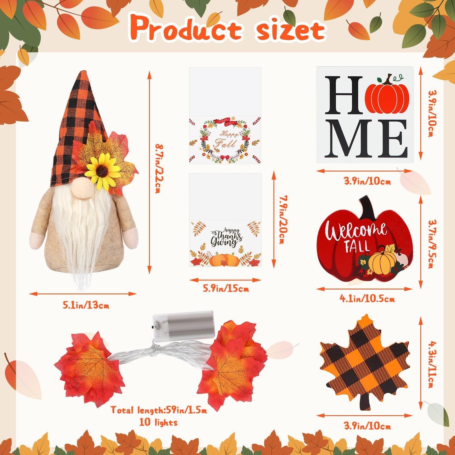 Fall Gnome Tiered Tray Decorations Set Farmhouse Pumpkin Decor Autumn Maple Leaf Table Centerpieces With Fall String Lights Thankgiving Day Fall Greeting Card Autumn Harvest Decorations