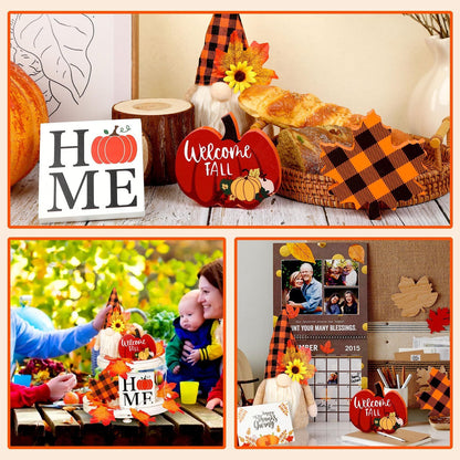 Fall Gnome Tiered Tray Decorations Set Farmhouse Pumpkin Decor Autumn Maple Leaf Table Centerpieces With Fall String Lights Thankgiving Day Fall Greeting Card Autumn Harvest Decorations